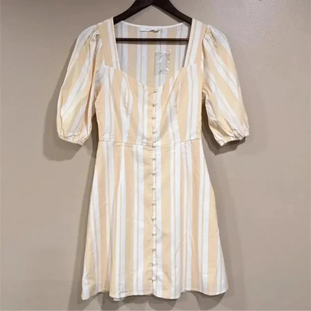 Lush Cream and Tan Striped Midi Dress